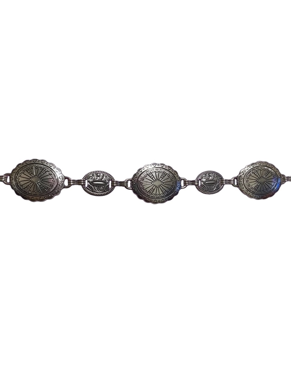 Silver Concho Medallion Chain Belt - 47" Adjustable Boho Western Y2K Waist Chain